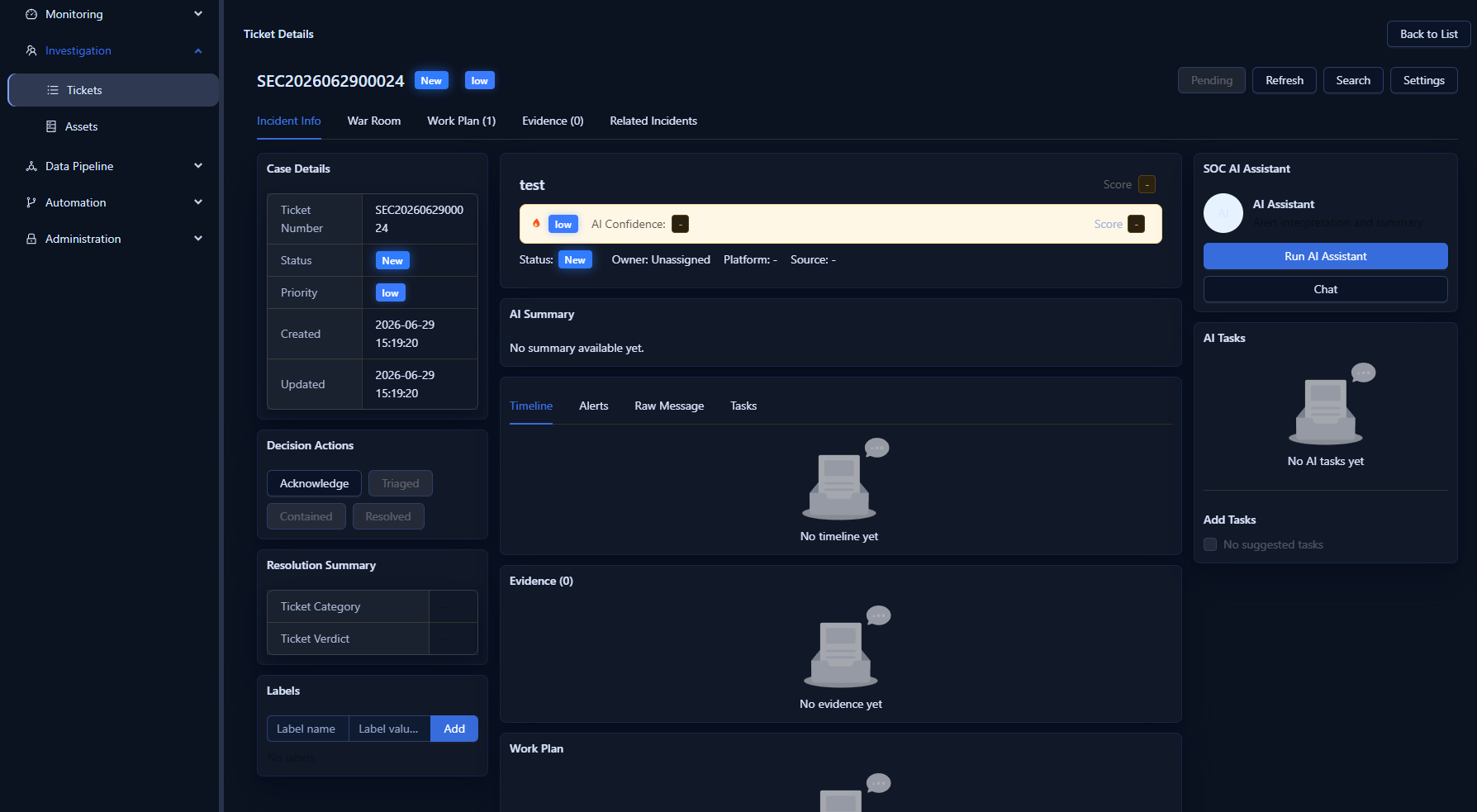 Ticket Detail — AI Assistant Panel
